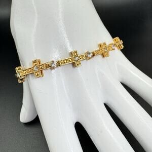 Avon Clear Rhinestone Sparkling Cross Crucifix Bracelet Gold Tone Vintage